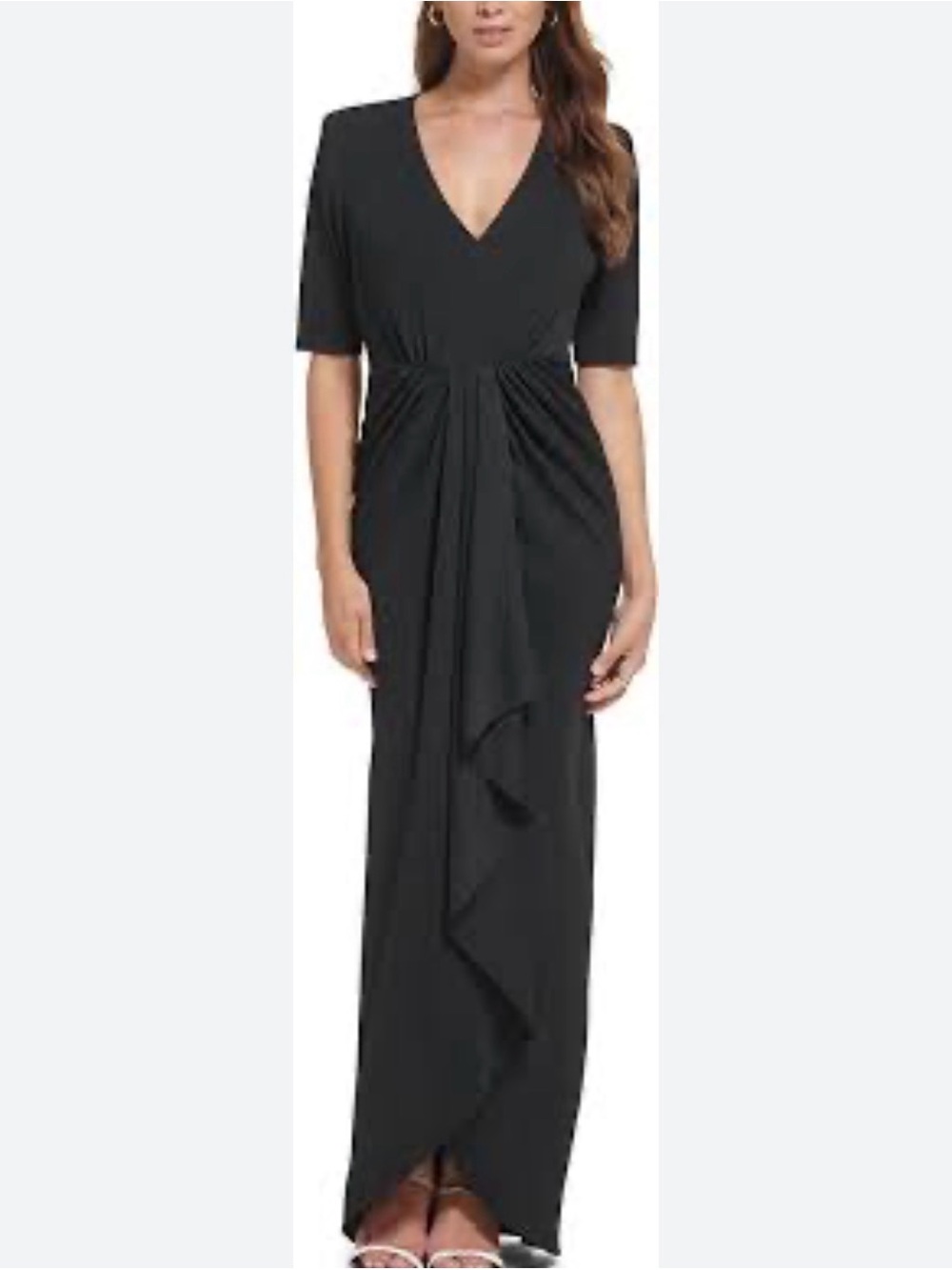 Calvin‎ Klein Black V-Neck Ruched Maxi Dress size 6